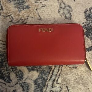 Fendi Scarlet Red Wallet with Gold Accents
